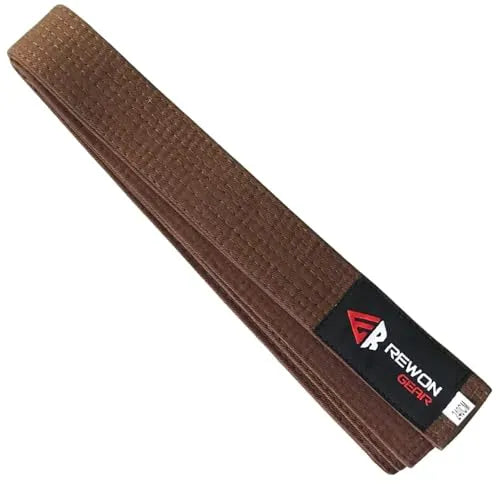 Brown martial arts belt for Karate, Taekwondo, Judo with reinforced seams for durable training and competition. Buy fitness products online.