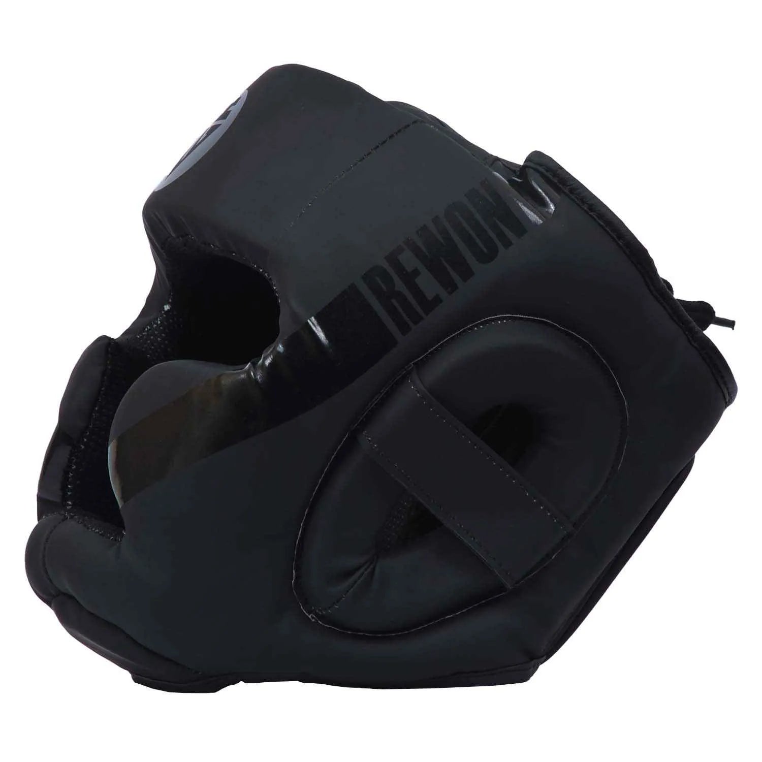Classic Rewon black boxing headgear for MMA and kickboxing, full face protection, ideal for training and fitness enthusiasts.