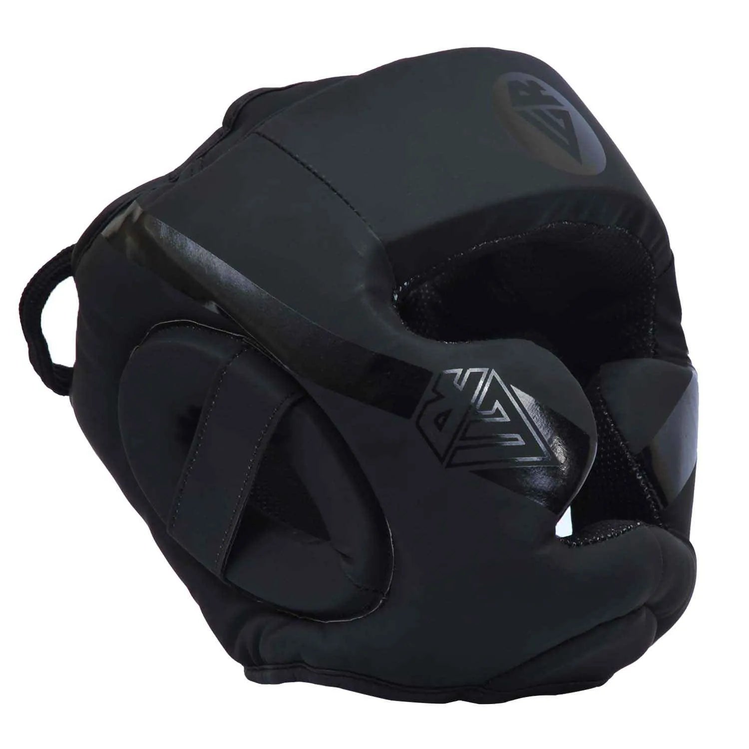 Black Rewon Kopfschutz for MMA and kickboxing, providing full-face protection with foam padding for reduced impact.