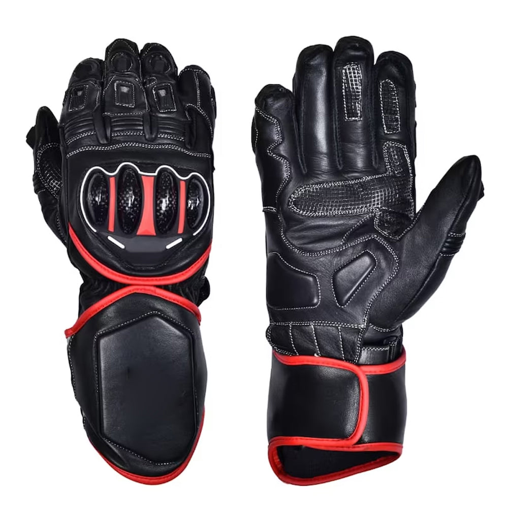 Leather motorcycle gloves with breathable soft-shell, smartphone touch, and TPU protection, ideal for fitness and boxing training.