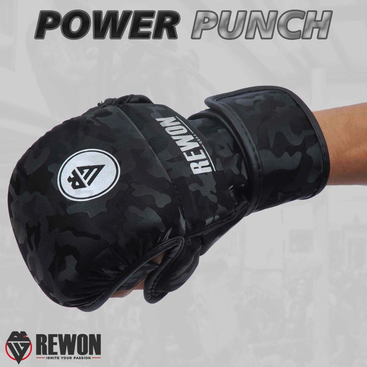 MMA Shooter Handschuhe Nachttarnung Rewon, ideal für Boxen und Fitness, mit Belüftung und doppelter Befestigung für optimalen Halt.