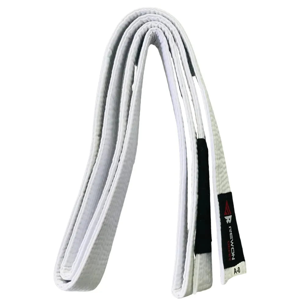 Rewon Brazilian Jiu Jitsu white kimono belt, durable for BJJ training and competition. Boost your performance with REWON gear.