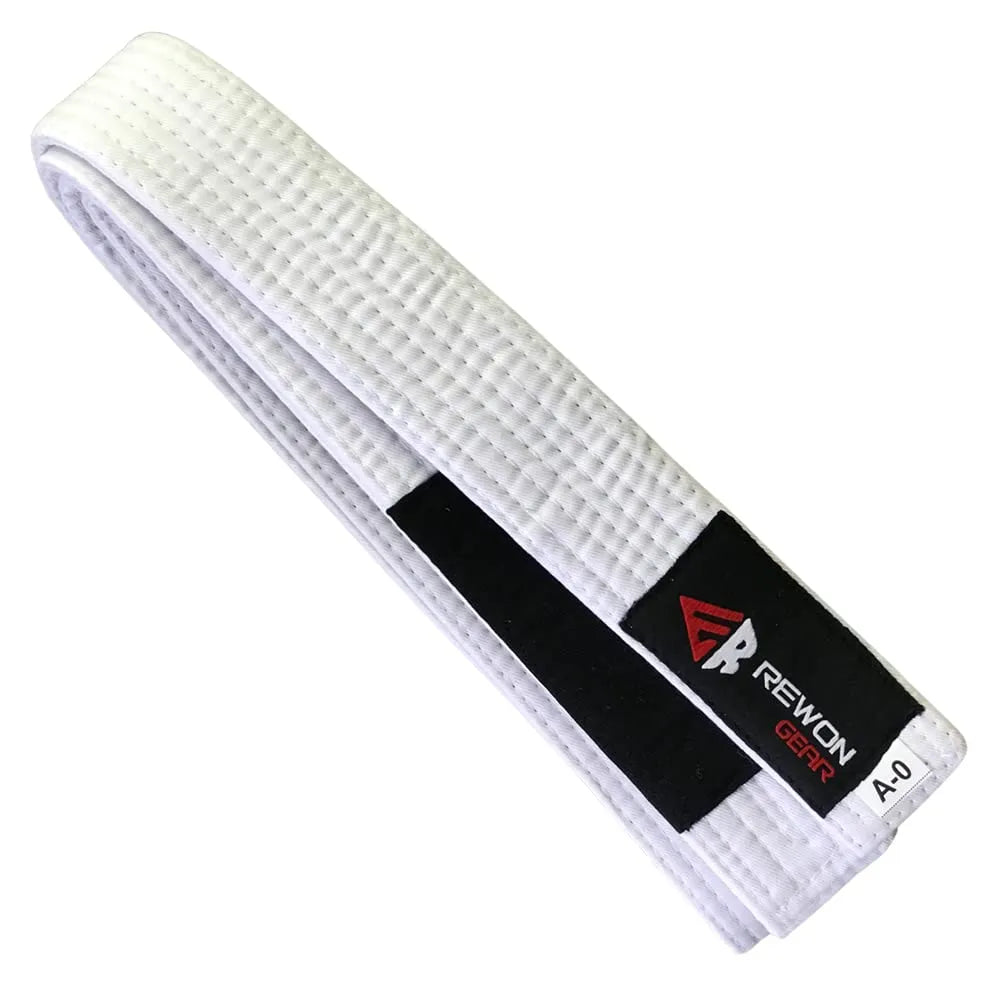 Rewon BJJ kimono belt in multicolor for Brazilian Jiu-Jitsu, offering excellent grip for training and competition.