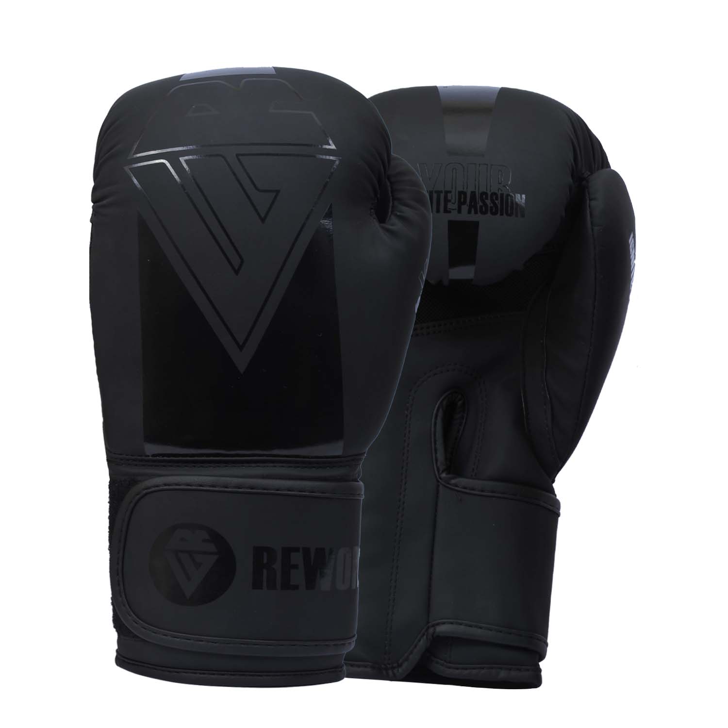 Schwarze Rewon Boxhandschuhe aus Leder für Boxtraining, Kickboxen und Fitness, ideal für Männer und Frauen, langlebig und komfortabel.