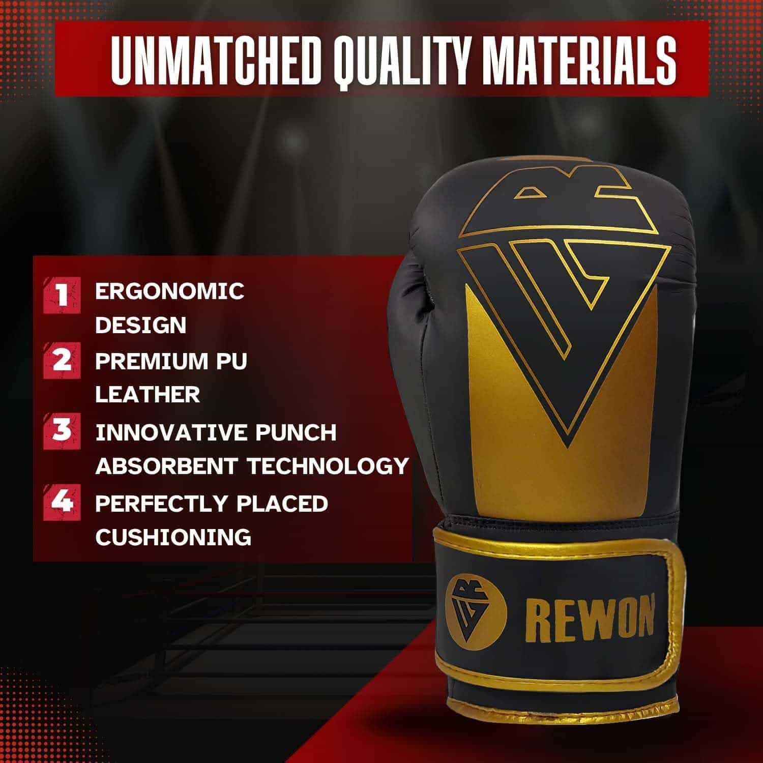 Rewon Gear Boxhandschuhe Qualitätsmerkmale – Ergonomisches Design und Premium PU-Leder für maximale Dämpfung beim Boxen