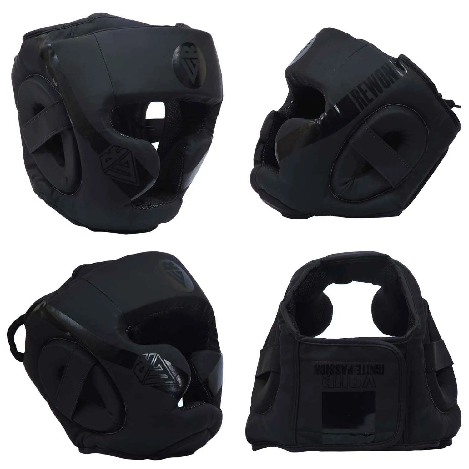 Schwarzer Rewon Kopfschutz für MMA und Kickboxen, Vollschutz für Gesicht und Kopf, ideal für alle Leistungsstufen.