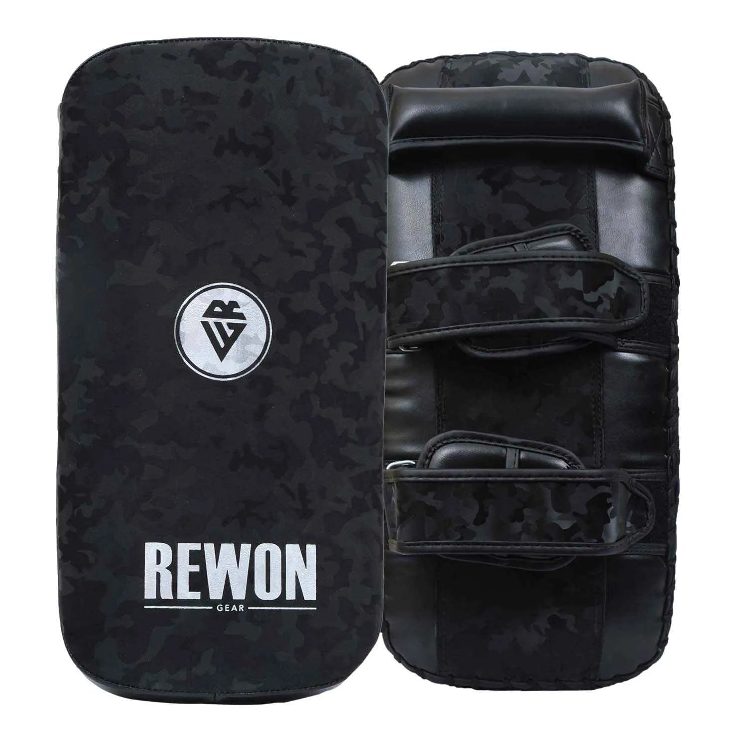 Camouflage Rewon MMA Kick Pad, high-quality synthetic leather, ideal for boxing and kickboxing training, durable and easy to clean.