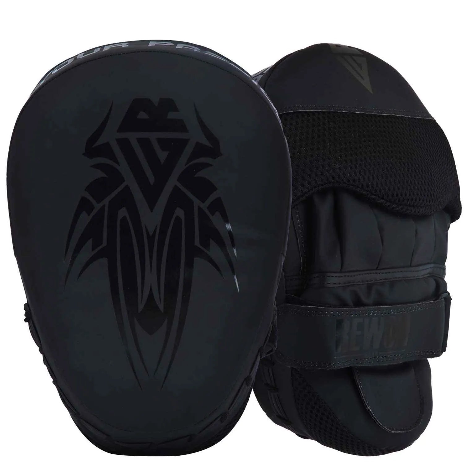 Schwarze Rewon Tattoo Handpolster aus Maya Hide-Leder, ideal für Boxtraining und Kampfkunst, hochwertige Stoßdämpfung.