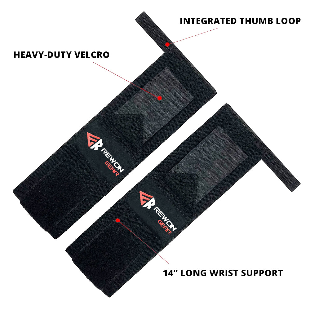 RewonGear 14" Wrist Wraps with Velcro, Thumb Loop for Boxing & Fitness, Ideal for Powerlifting, Kickboxing, MMA Training.