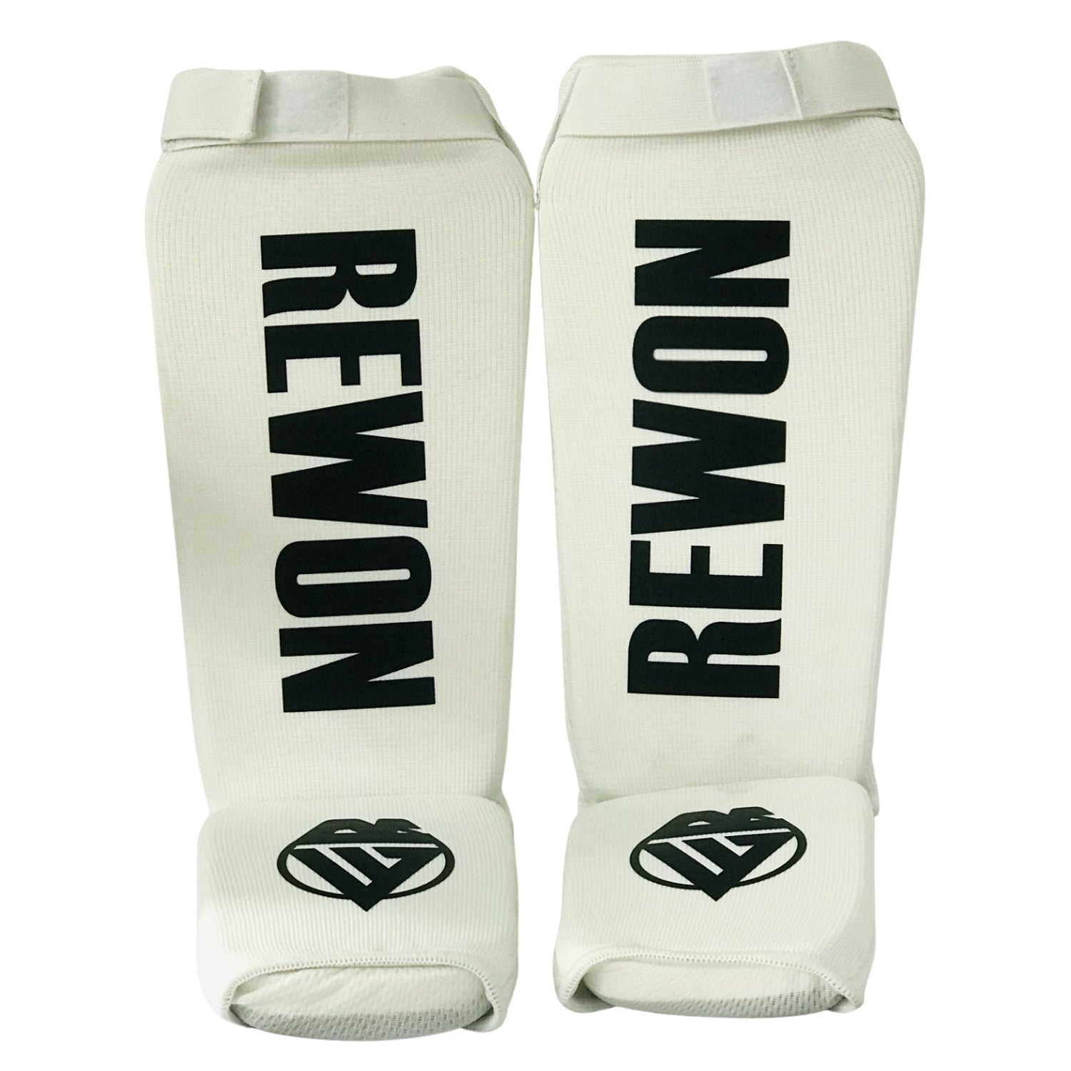 Weiß Rewon Schienbeinschoner für Kickboxen und Muay Thai, komfortable Passform, verstellbar für Männer. Ideal für Box training.