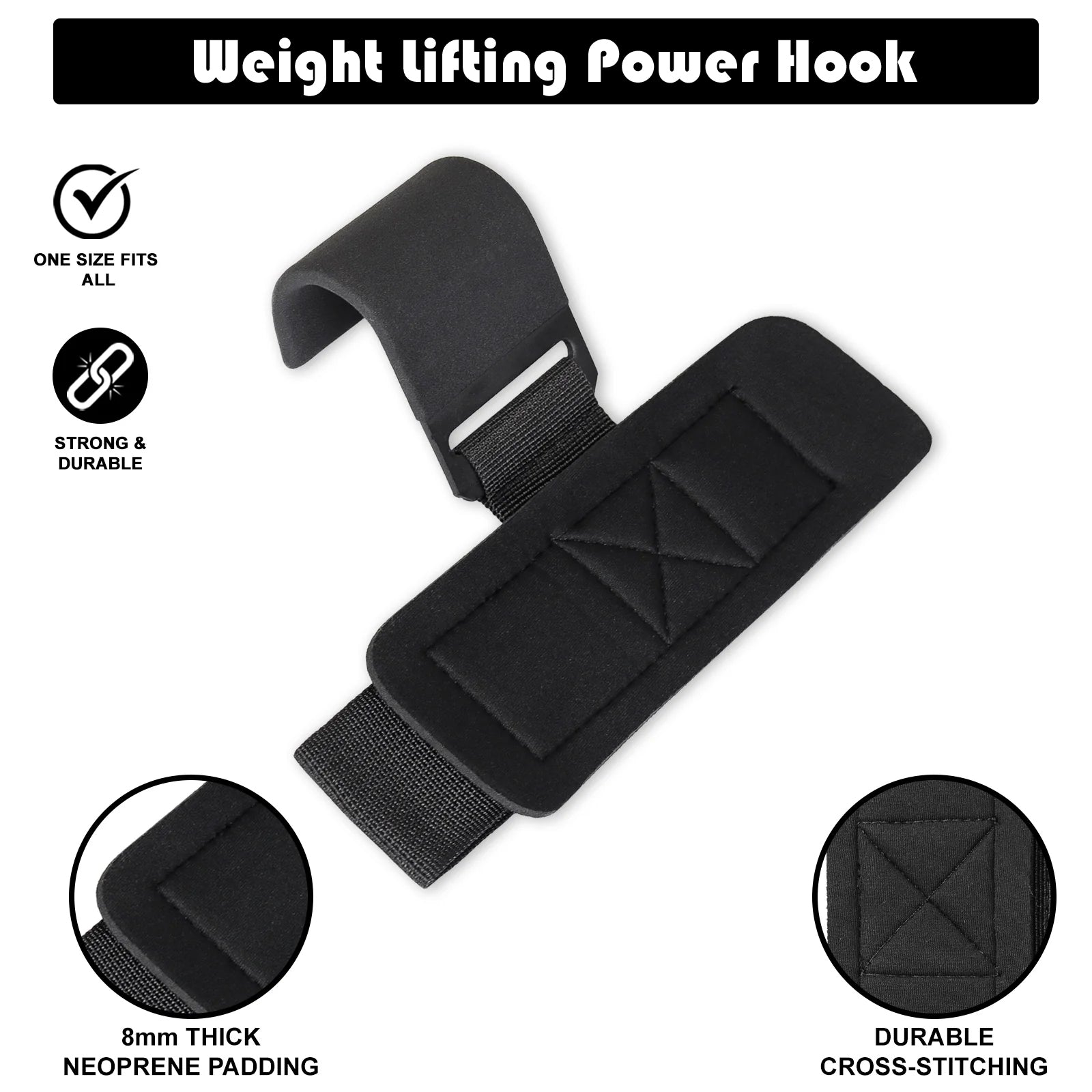 Rewon weight lifting wrist hook strap with neoprene padding and durable stitching for enhanced grip during workouts.