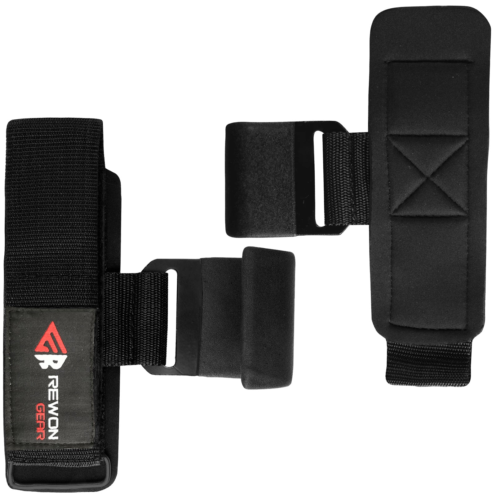 Rewon Gear weight lifting wrist hook straps for enhanced grip, ideal for deadlifts, rowing, fitness, and boxing training at home.