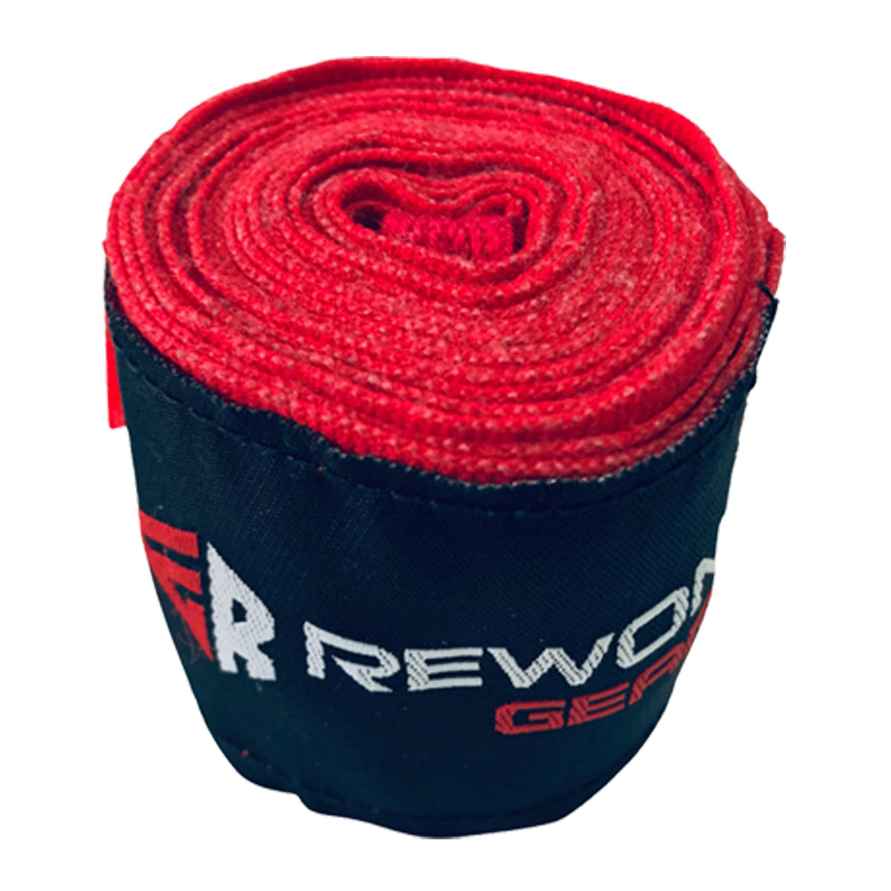 Red Rewon wrist wraps for boxing and fitness, durable and elastic, ideal for Boxtraining and MMA, enhancing support and protection.