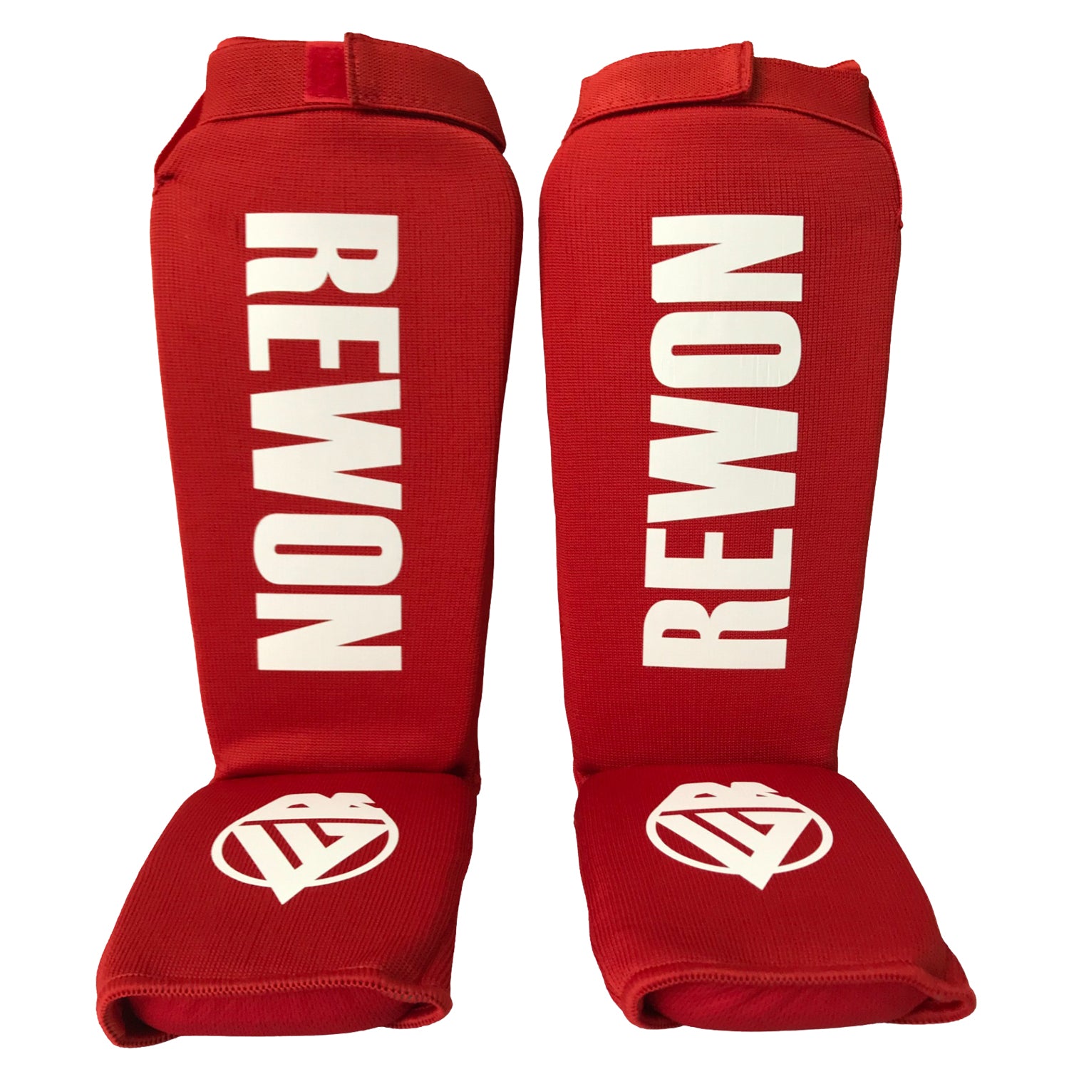 Red Rewon shin guards for kickboxing, Muay Thai shin protection for men, adjustable MMA gear, boxing training equipment