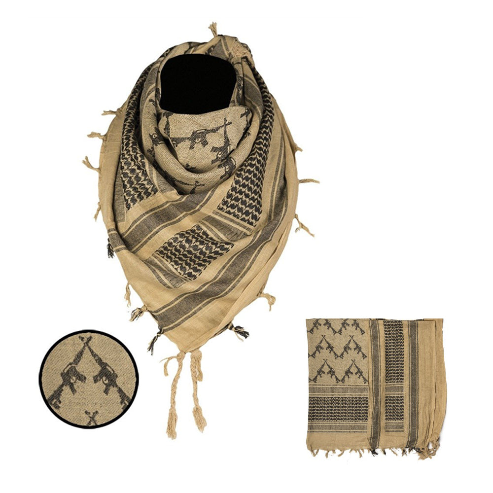Tactical shemagh scarf for cooling and signaling, ideal for boxing and fitness training, featuring unique patterns and versatile usage.