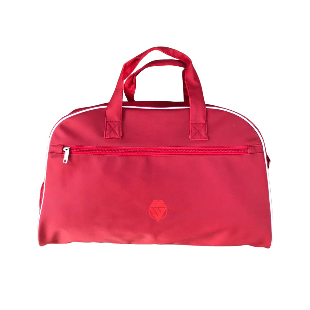 Rote Sporttasche mit Seitentasche, Schuhfach und robustem Material, ideal für Boxen und Fitness, 35L Kapazität.