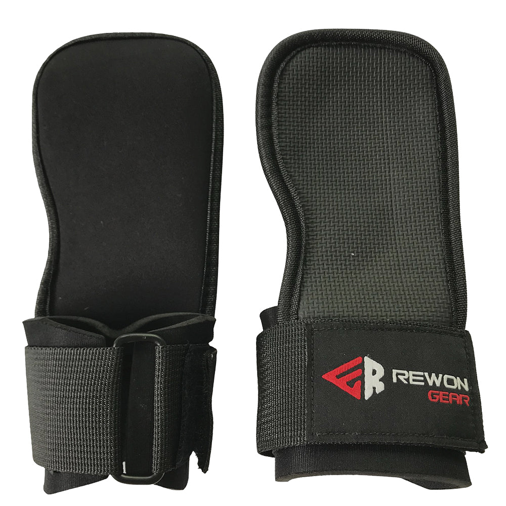 Rewon Gear weightlifting hand grips for boxing and fitness, durable workout pads for training, available online for gym enthusiasts.