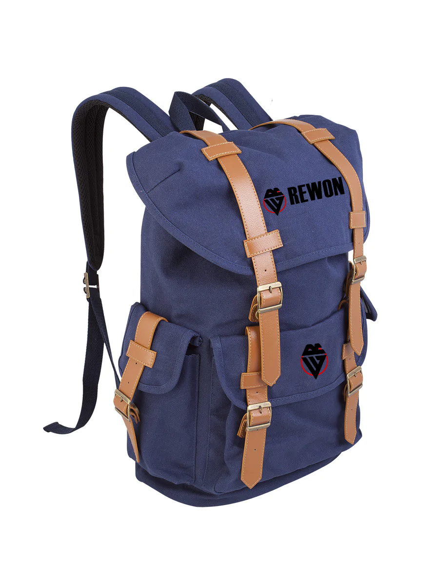 Vintage Rewon Sports Rucksack in Grau/Blau, ideal für Fitness, Boxtraining und Outdoor-Aktivitäten, mit robustem Canvas-Design.