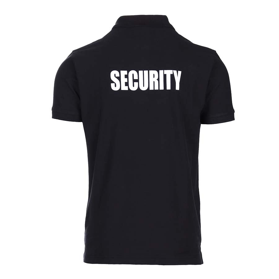 Black security polo shirt made of 100% cotton, ideal for boxing and fitness training, available online with various gym accessories.