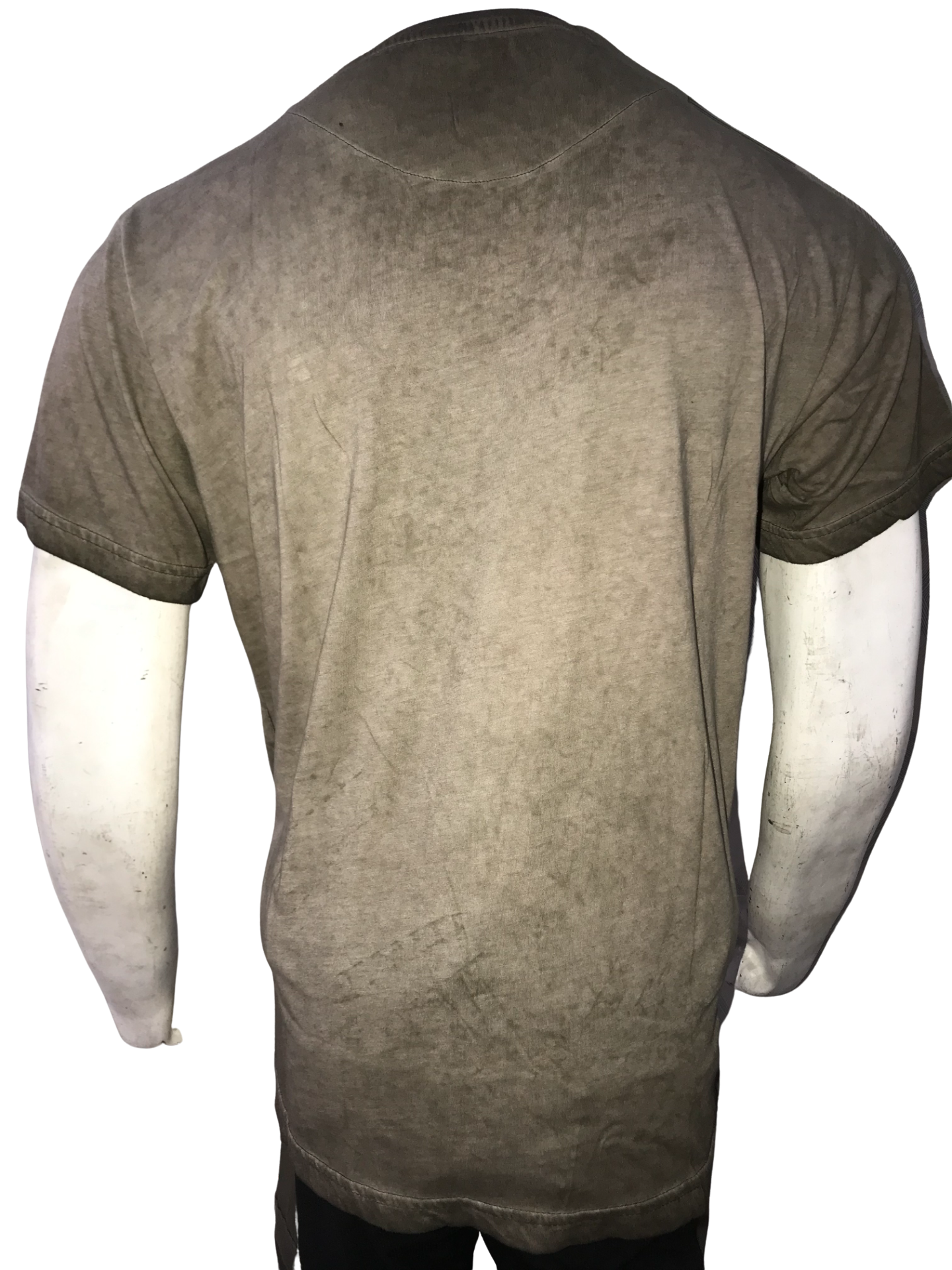 Back view of a stonewash T-shirt, made of 100% cotton with tapered neck, ideal for boxing and fitness enthusiasts, offering a perfect fit.